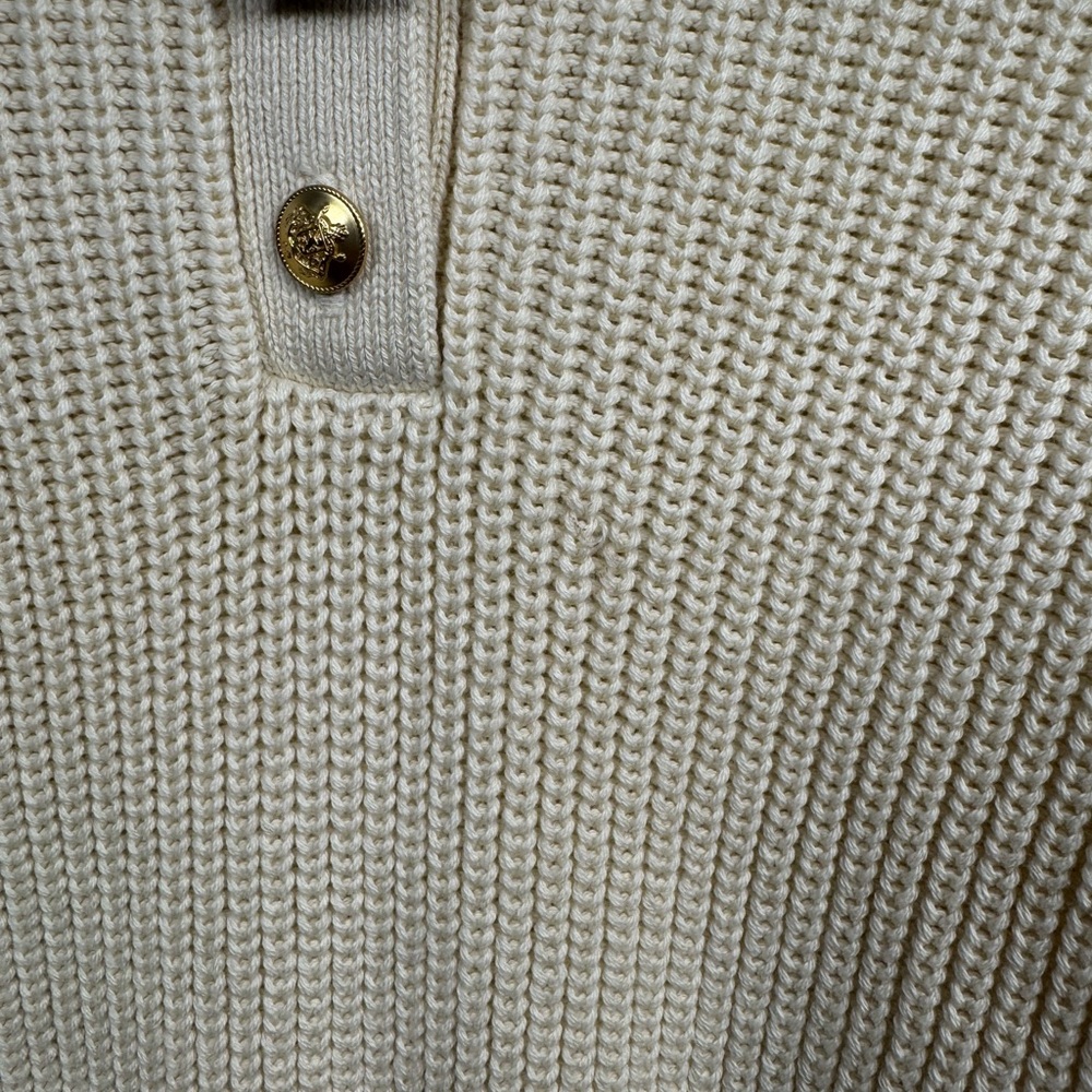 J. Crew Cream Knit Turtleneck Pullover with Gold Buttons - Picture 8 of 11